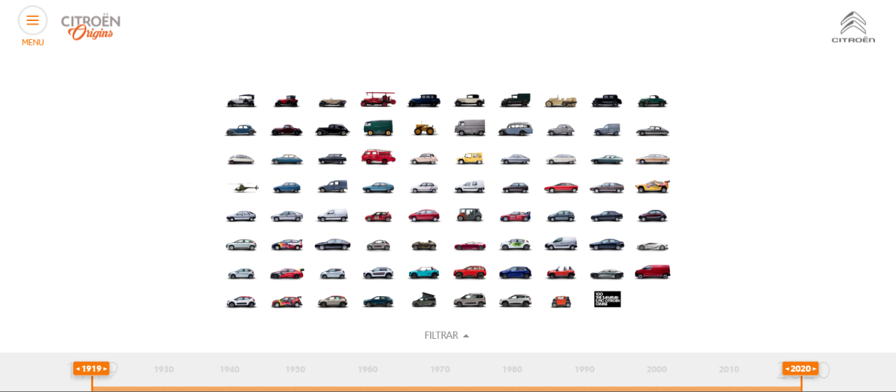 Modelos Citroën ao longo da história no site/museu virtual Citroën Origins